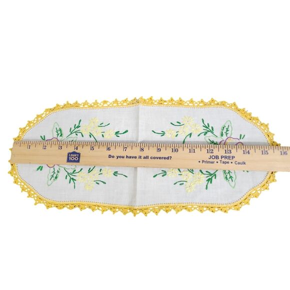 Vtg 8 Pc Bedroom Linen Set Yellow Crochet Embroidered Flowers Southern Victorian - Picture 3 of 8